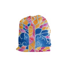 Yellow Blue Pink Abstract  Drawstring Pouch (medium) by OCDesignss