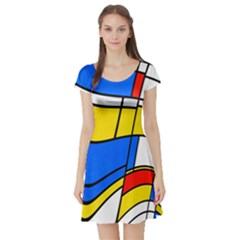 Colorful Distorted Shapes Short Sleeve Skater Dress by LalyLauraFLM