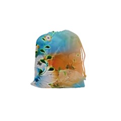 Wonderful Flowers In Colorful And Glowing Lines Drawstring Pouches (small)  by FantasyWorld7
