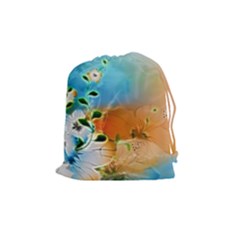 Wonderful Flowers In Colorful And Glowing Lines Drawstring Pouches (medium)  by FantasyWorld7