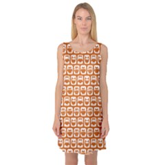 Orange And White Owl Pattern Sleeveless Satin Nightdresses by GardenOfOphir