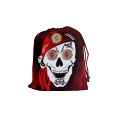 Funny Happy Skull Drawstring Pouches (medium)  by FantasyWorld7