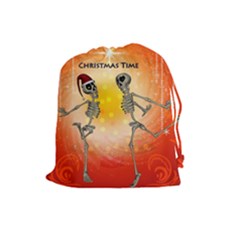 Dancing For Christmas, Funny Skeletons Drawstring Pouches (large)  by FantasyWorld7