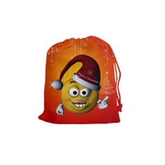 Cute Funny Christmas Smiley With Christmas Tree Drawstring Pouches (medium)  by FantasyWorld7