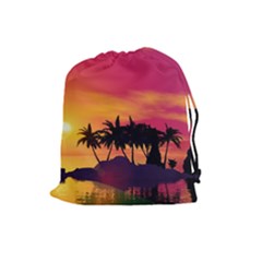 Wonderful Sunset Over The Island Drawstring Pouches (large)  by FantasyWorld7