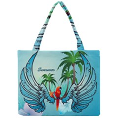 Summer Design With Cute Parrot And Palms Tiny Tote Bags by FantasyWorld7