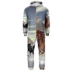 Beautiful Horses Running In A River Hooded Jumpsuit (men)  by FantasyWorld7