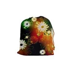 Awesome Flowers In Glowing Lights Drawstring Pouches (medium)  by FantasyWorld7