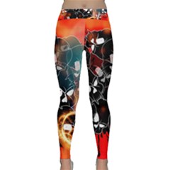 Black Skulls On Red Background With Sword Yoga Leggings by FantasyWorld7