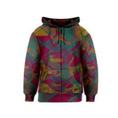 Geometric Shapes In Retro Colors Kids Zipper Hoodie by LalyLauraFLM