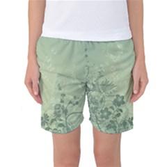 Wonderful Flowers In Soft Green Colors Women s Basketball Shorts by FantasyWorld7