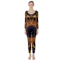 Yellow Purple Lotus Mandala Long Sleeve Catsuit by Zandiepants