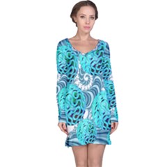 Teal Sea Forest, Abstract Underwater Ocean Long Sleeve Nightdress by DianeClancy