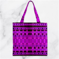 Bright Pink Black Geometric Pattern Zipper Grocery Tote Bag by BrightVibesDesign