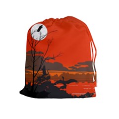 Tropical Birds Orange Sunset Landscape Drawstring Pouches (extra Large) by WaltCurleeArt