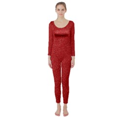 Festive Red Glitter Texture Long Sleeve Catsuit by yoursparklingshop