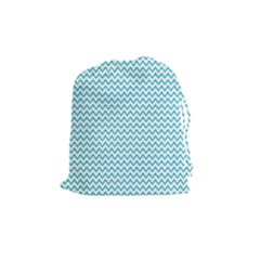 Blue White Chevron Drawstring Pouches (medium)  by yoursparklingshop