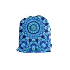 Blue Sea Jewel Mandala Drawstring Pouch (medium) by Zandiepants