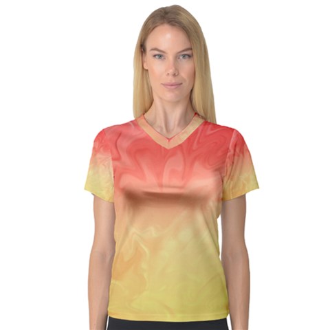 Ombre Orange Yellow Women s V-neck Sport Mesh Tee by BrightVibesDesign