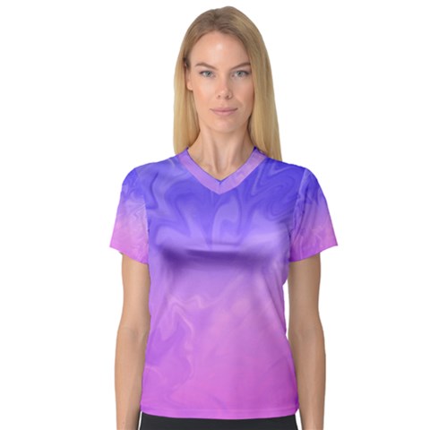 Ombre Purple Pink Women s V-neck Sport Mesh Tee by BrightVibesDesign