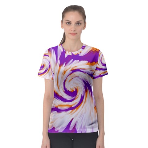 Tie Dye Purple Orange Abstract Swirl Women s Sport Mesh Tee by BrightVibesDesign