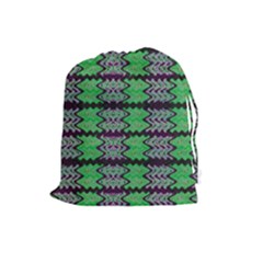 Pattern Tile Green Purple Drawstring Pouches (large)  by BrightVibesDesign