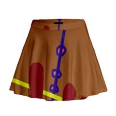 Brown Abstraction Mini Flare Skirt by Valentinaart