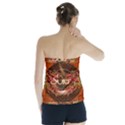 Surfing, Surfboard With Floral Elements  And Grunge In Red, Black Colors Strapless Top View2