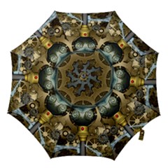 Steampunk, Awesome Owls With Clocks And Gears Hook Handle Umbrellas (small) by FantasyWorld7