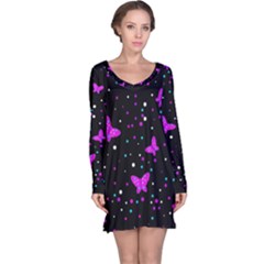 Pink Butterflies  Long Sleeve Nightdress by Valentinaart