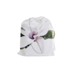 White Magnolia Pencil Drawing Art Drawstring Pouches (medium)  by picsaspassion
