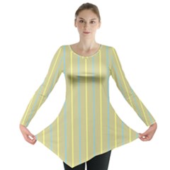 Summer Sand Color Blue And Yellow Stripes Pattern Long Sleeve Tunic  by picsaspassion