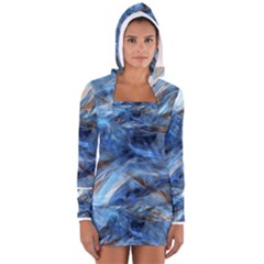 Blue Colorful Abstract Design  Women s Long Sleeve Hooded T-shirt by designworld65