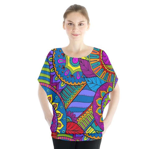 Pop Art Paisley Flowers Ornaments Multicolored Blouse by EDDArt