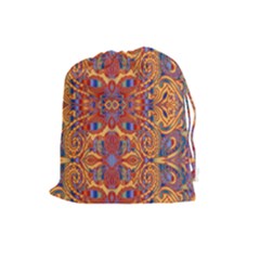 Oriental Watercolor Ornaments Kaleidoscope Mosaic Drawstring Pouches (large)  by EDDArt