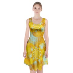 Gold Blue Abstract Blossom Racerback Midi Dress by designworld65