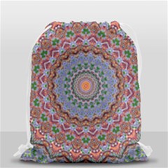 Abstract Painting Mandala Salmon Blue Green Drawstring Bag (small) by EDDArt