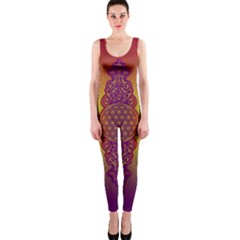 Flower Of Life Vintage Gold Ornaments Red Purple Olive Onepiece Catsuit by EDDArt