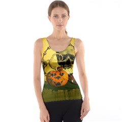 Halloween, Funny Pumpkins And Skull With Spider Tank Top by FantasyWorld7