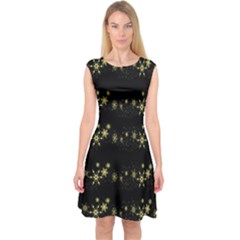 Yellow Elegant Xmas Snowflakes Capsleeve Midi Dress by Valentinaart