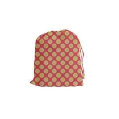 Mod Yellow Circles On Orange Drawstring Pouches (small)  by BrightVibesDesign