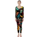 Colorful Leaves Design On Black Background  Long Sleeve Catsuit View1