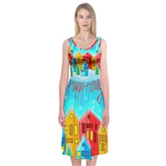 Christmas Magical Landscape  Midi Sleeveless Dress by Valentinaart
