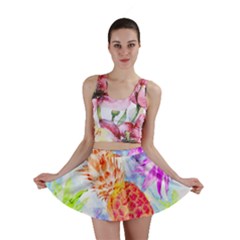 Colorful Pineapples Over A Blue Background Mini Skirt by DanaeStudio