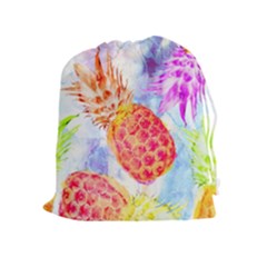 Colorful Pineapples Over A Blue Background Drawstring Pouches (extra Large) by DanaeStudio