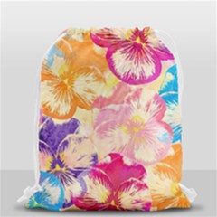Colorful Pansies Field Drawstring Bag (small) by DanaeStudio