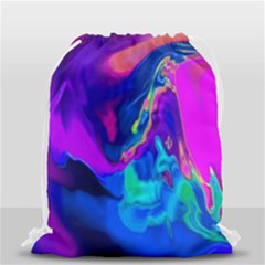 The Perfect Wave Pink Blue Red Cyan Drawstring Bag (small) by EDDArt