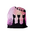 Cats Looking In The Sky At Santa Claus At Night Drawstring Pouches (Large)  View2