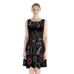 Elegant Xmas Pattern Sleeveless Chiffon Waist Tie Dress by Valentinaart
