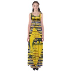 Conundrum Ii, Abstract Golden & Sapphire Goddess Empire Waist Maxi Dress by DianeClancy